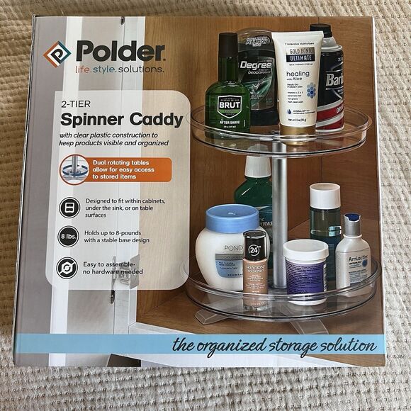 Polder Spinner Caddy 2-Tier Lazy Susan Organizer Storage Clear Kitchen Bathroom - Picture 1 of 5